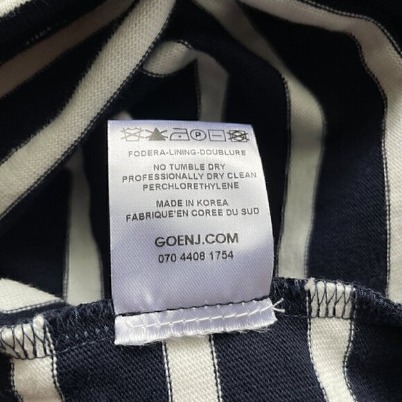 Goen.J Ribbon Stripe Top Small Navy White Oversized Cotton Blouse - Picture 7 of 8